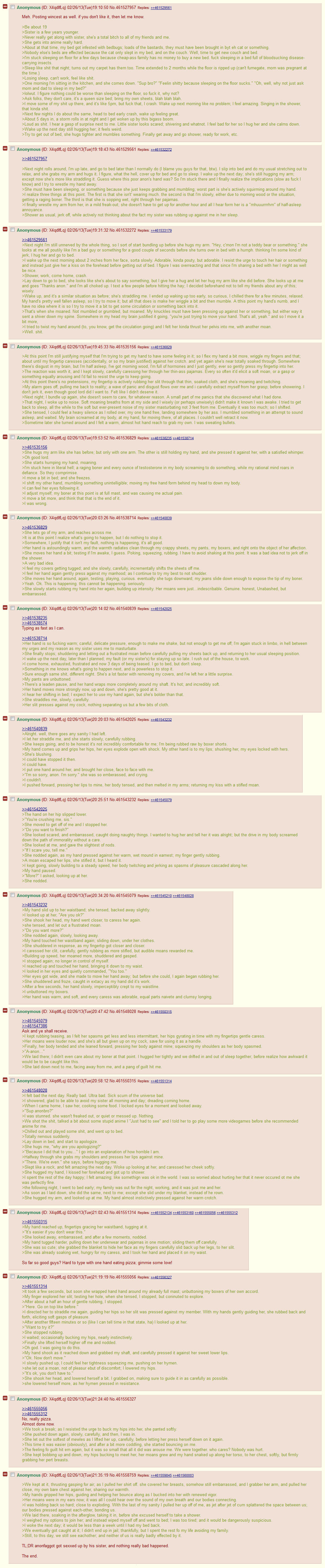 Anon has to sleep in his sister's bed because of bed bugs