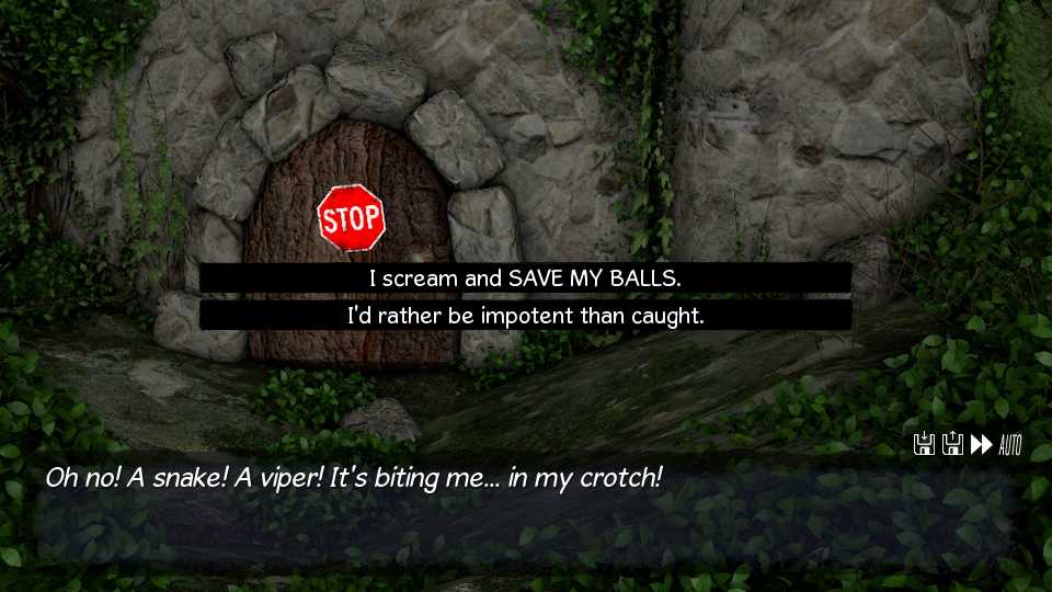 Oh, nein! Eine Schlange! Eine Kreuzotter! Sie beißt mir … in den Schritt.