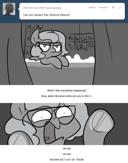 > Can you explain this, Science Woona?
What? Was something happening?
Okay, what ridiculous mess are you in this ti…
OH NO
OH NO
WOONA GET OUT OF THERE