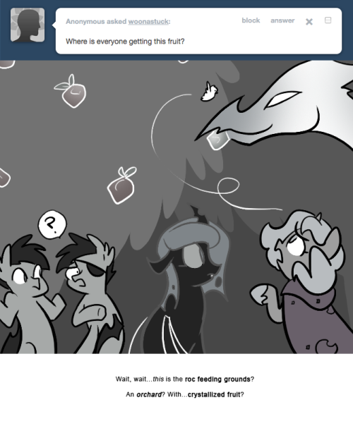 > Where is everyone getting this fruit?
Wait, wait…this is the roc feeding grounds?
An orchard? With…crystallized fruit?