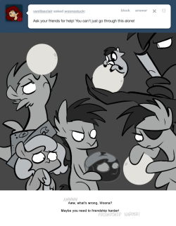 > Ask your friends for help! You can’t just go through this alone!
Aww, what's wrong, Woona?
Maybe you need to friendship harder!