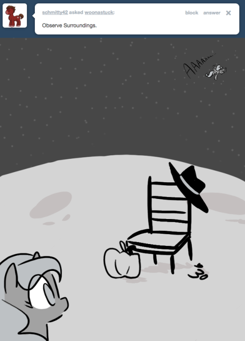You turn and look at your surroundings. There is a copious amount of moon expanse, an improbable chair, your badass hat, and your 30 hardboiled points.
You see absolutely nothing else.