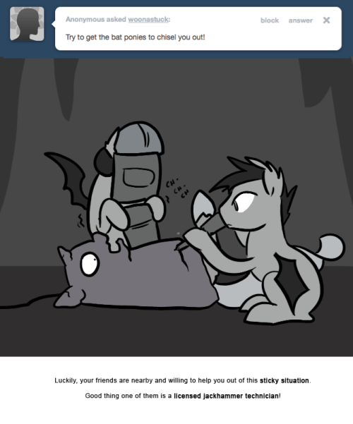 Luckily, your friends are nearby and willing to help you out of this sticky situation.
Good thing one of them is a licensed jackhammer technician!