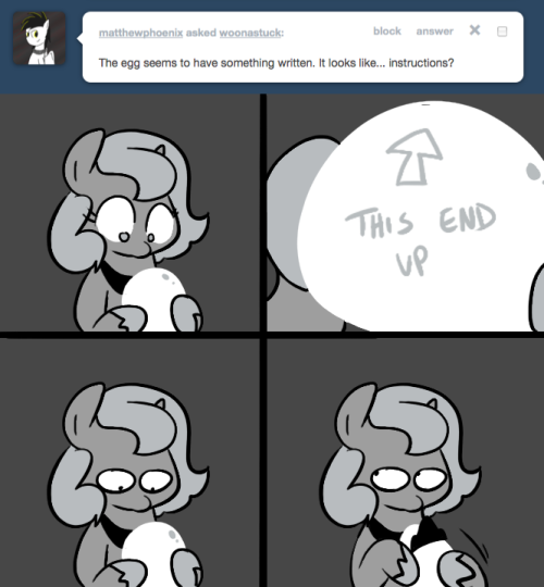 > The egg seems to have something written. It looks like… instructions?