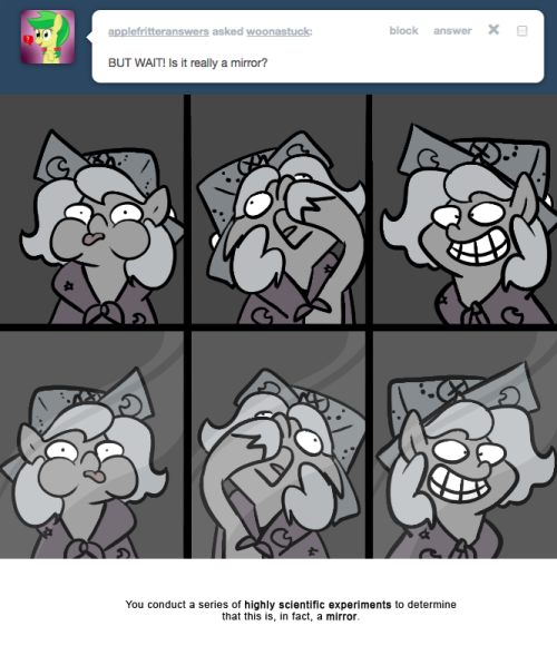 > BUT WAIT! Is it really a mirror?
You conduct a series of highly scientific experiments to determine that this is, in fact, a mirror.