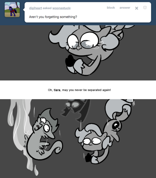 > Aren’t you forgetting something?
Oh, tiara, may you never be separated again!